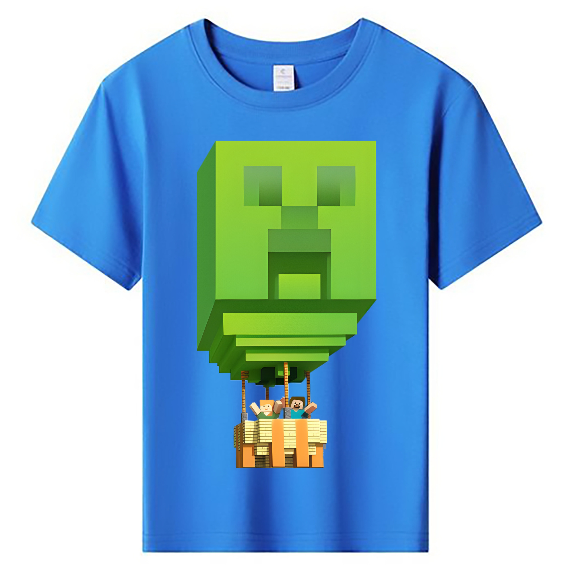 （画像用） マインクラフト ブロックの世界 Minecraft MC Block world 綿100％キッズTシャツ（フロントプリント）